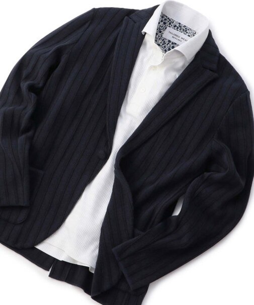 ストライプ/ハイゲージニット リラックスジャケット