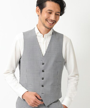 TW ギンガムチェックスーツベスト【セットアップ・スリーピース・別売りスーツ有り】