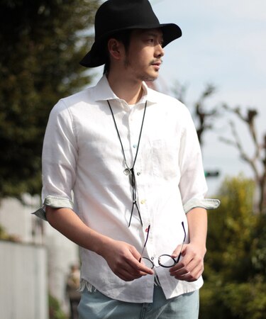 フレンチリネン七分袖シャツ