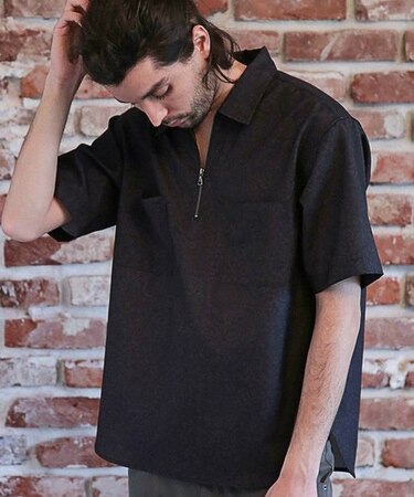 ハーフジッププルオーバシャツ