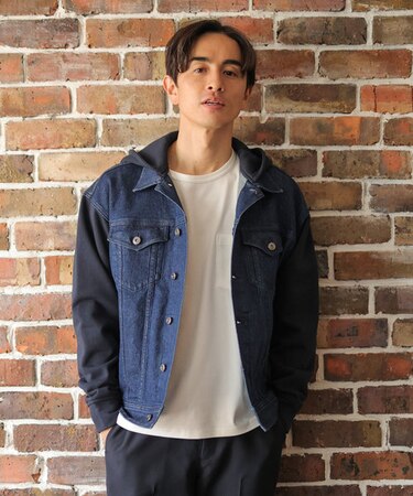 フード付きストレッチスラブデニムジャケット