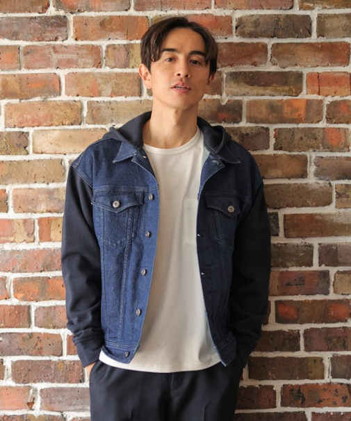 フード付きストレッチスラブデニムジャケット