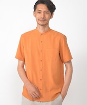＜Reflax＞リニーボイルドライワッシャーバンドカラー半袖シャツ