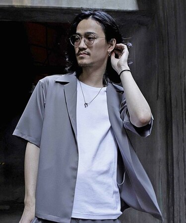 梨地開襟半袖シャツ