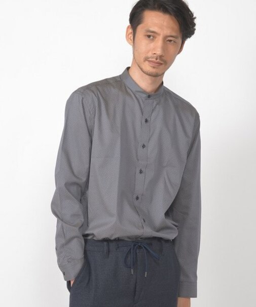 マイクロフラワードット柄プリントバンドカラーシャツ