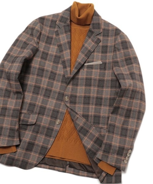 【TESSUTI DI SONDRIO/テッスーティ・ディ・ソンドリオ】メランジチェック ストレッチジャケット fabric made in italy