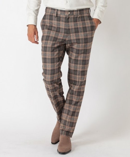 【TESSUTI DI SONDRIO/テッスーティ・ディ・ソンドリオ】メランジチェック ストレッチパンツ　fabric made in italy