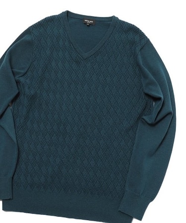 12GジャガードVネックニット