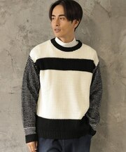 ワッフル編みニット[パネルボーダー]