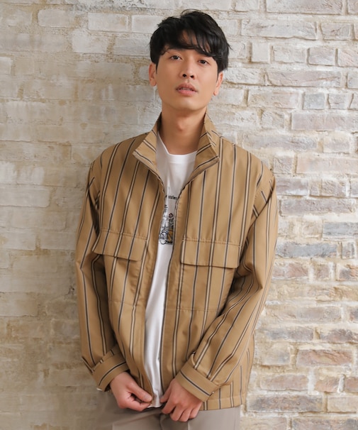 【セットアップ対応】T/Cストライプ スタンドブルゾン