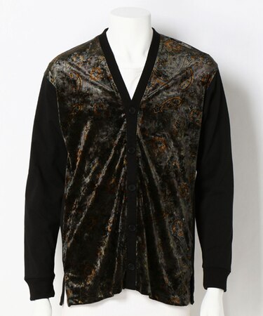 スムース×ベロアペイズリー柄カーディガン