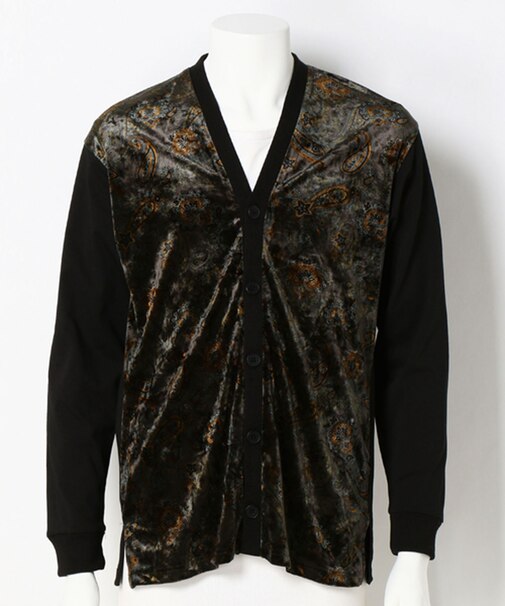 スムース×ベロアペイズリー柄カーディガン