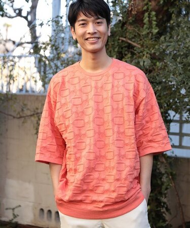 強撚コットン半袖ジャガードセーター