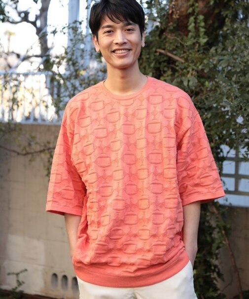 強撚コットン半袖ジャガードセーター