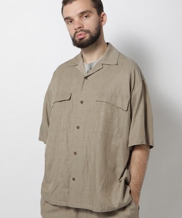 綿麻キュプラヴィンテージツイル5分袖シャツ