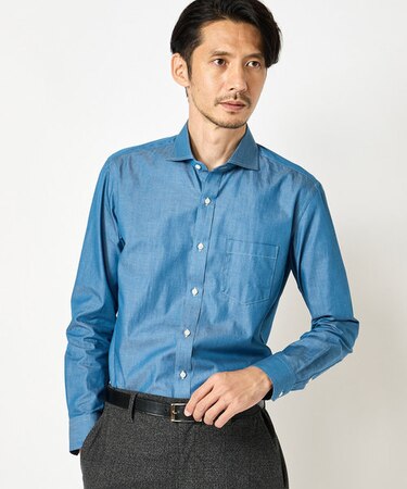 デニム調シャンブレーシャツ