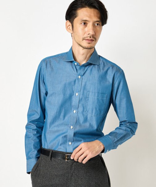 デニム調シャンブレーシャツ