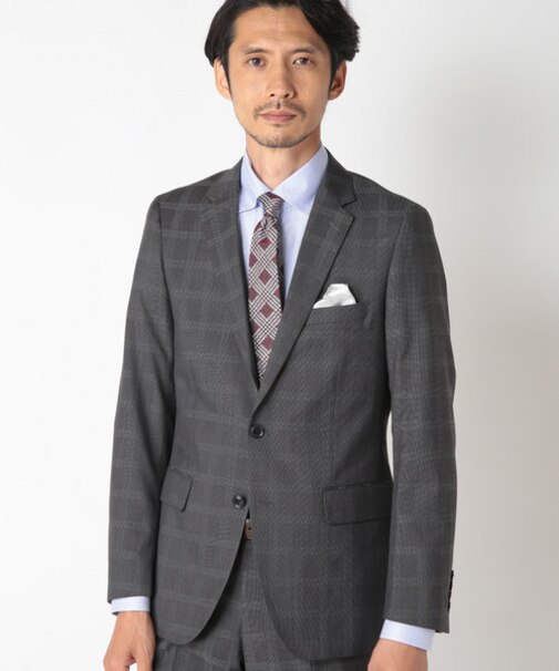 NARROW TWブライトチェック柄スーツ/別売りベストあり/2ピースビジネスセットアップスーツ