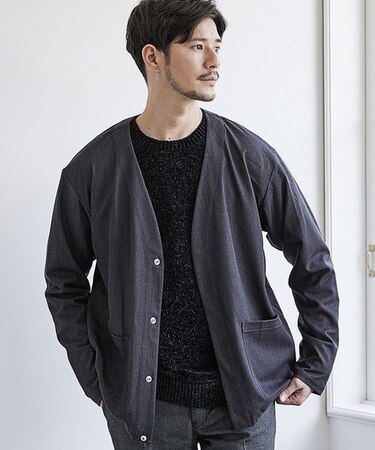 T/Rストレッチノーカラーシャツジャケット<セットアップ対応>