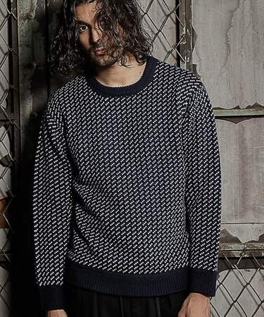 <Safari12月号掲載>5ゲージバーズアイクルーネックニット/抗ピリング加工