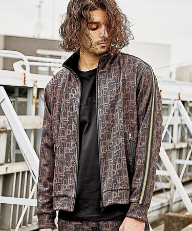 【JUST PLAY】プリントストレッチトラックジャケット/ジャージ<セットアップ対応>