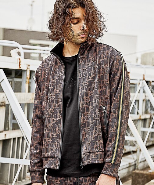 【JUST PLAY】プリントストレッチトラックジャケット/ジャージ<セットアップ対応>