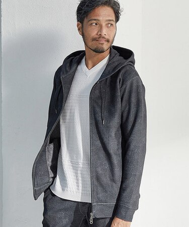 プリント裏起毛ZIPアップパーカ<セットアップ対応>