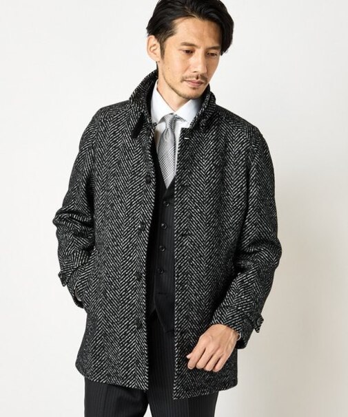 ヘリンボーンツイード調 スタンドカラーブルゾン