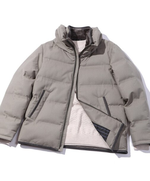 【俳優 渡部篤郎さん着用】マイクロブロックチェックボリュームネックダウンブルゾン