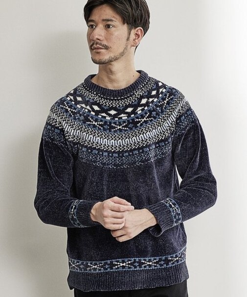 モールヤーン求心柄ニット/ハンドウォッシャブル