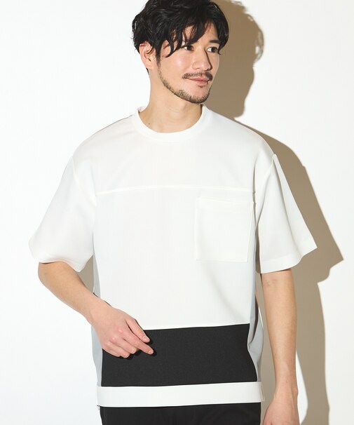 ポリエステルポンチ×梨地クルーネックTシャツ
