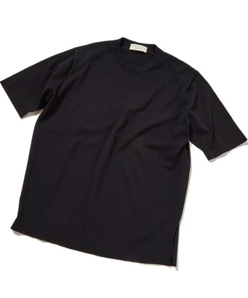 【FILIPPO DE LAURENTIIS】クレープコットンクルーネックハーフスリーブニット