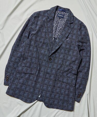 ポリエステルサッカーチェック柄テーラードジャケット