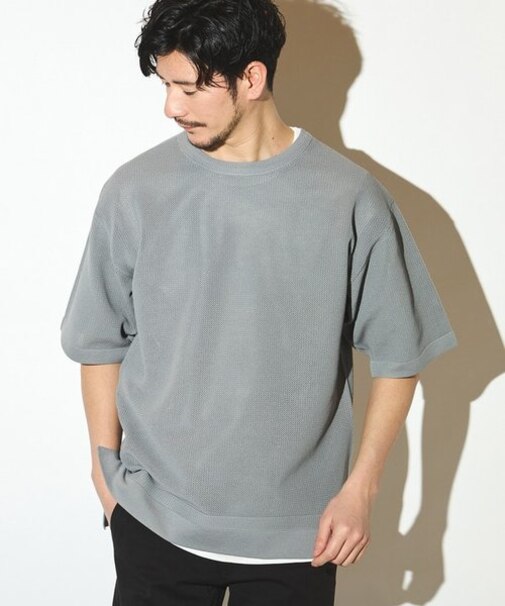 【セットアイテム】メッシュニット 5分袖 レイヤードTシャツ