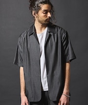 【セットアップ対応】テックデニムボタンレスオープンカラーシャツ