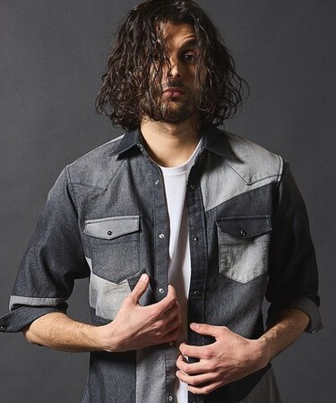 デニムパッチワーク7分袖シャツ