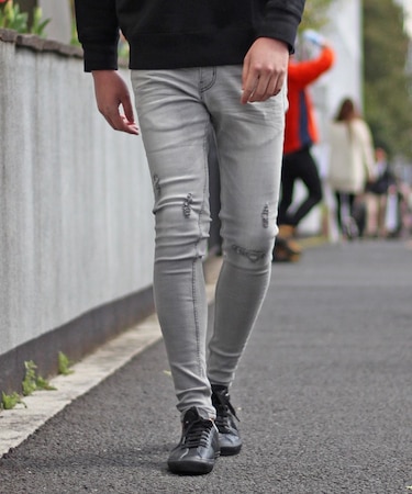 【ハイパーストレッチスキニー】リペアデニム ジェギンス