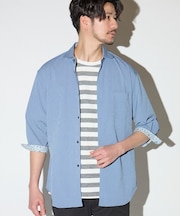 楊柳ワッシャー七分袖ワイドカラーシャツ