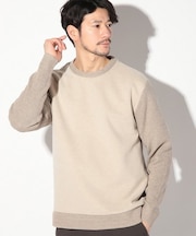 カルゼ杢ダンボール×ウール混畦ニットクルーネックロンT
