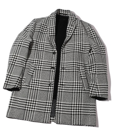 ウールアクリルグレンチェックチェスターコート