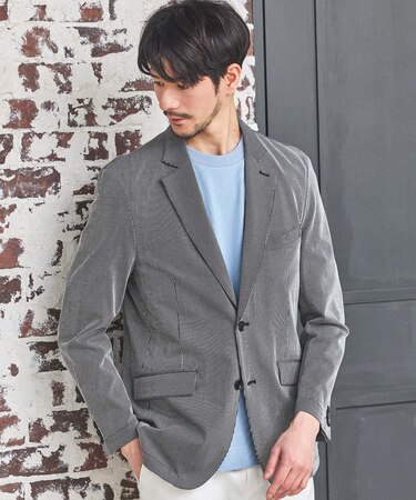 シルケットストライプジャガードテーラードジャケット