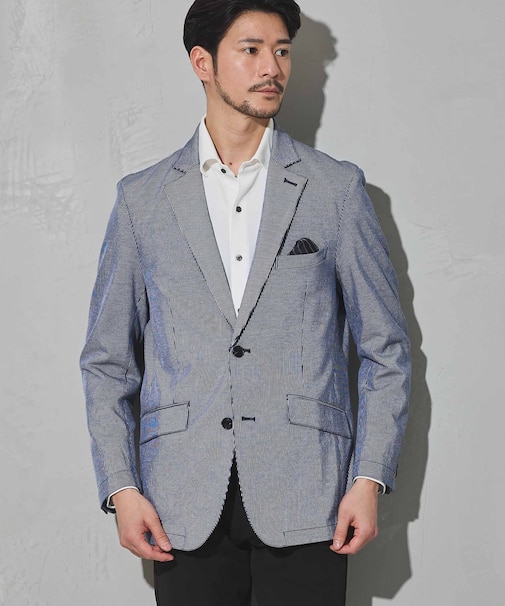 シルケットストライプジャガードテーラードジャケット