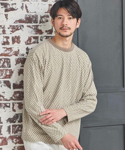 配色ジオメトリックリンクスジャガードロンT