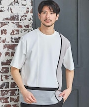 ポンチ×梨地Wフェイス切替Tシャツ