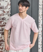 タックジャガードVネックTシャツ