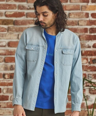 デニムスタンドカラーシャツ