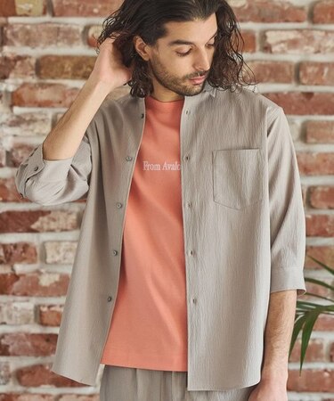 楊柳カチオン7分袖レギュラーカラーシャツ