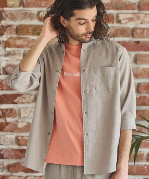 楊柳カチオン7分袖レギュラーカラーシャツ