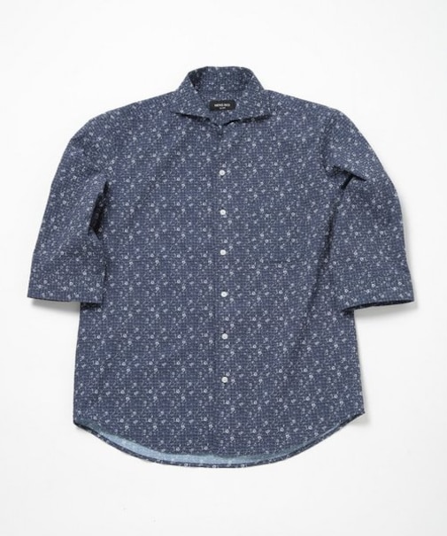 エアリーサッカー千鳥フラワープリント7分シャツ