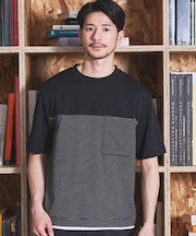 ボーダー天竺×ストレッチカルゼTシャツ